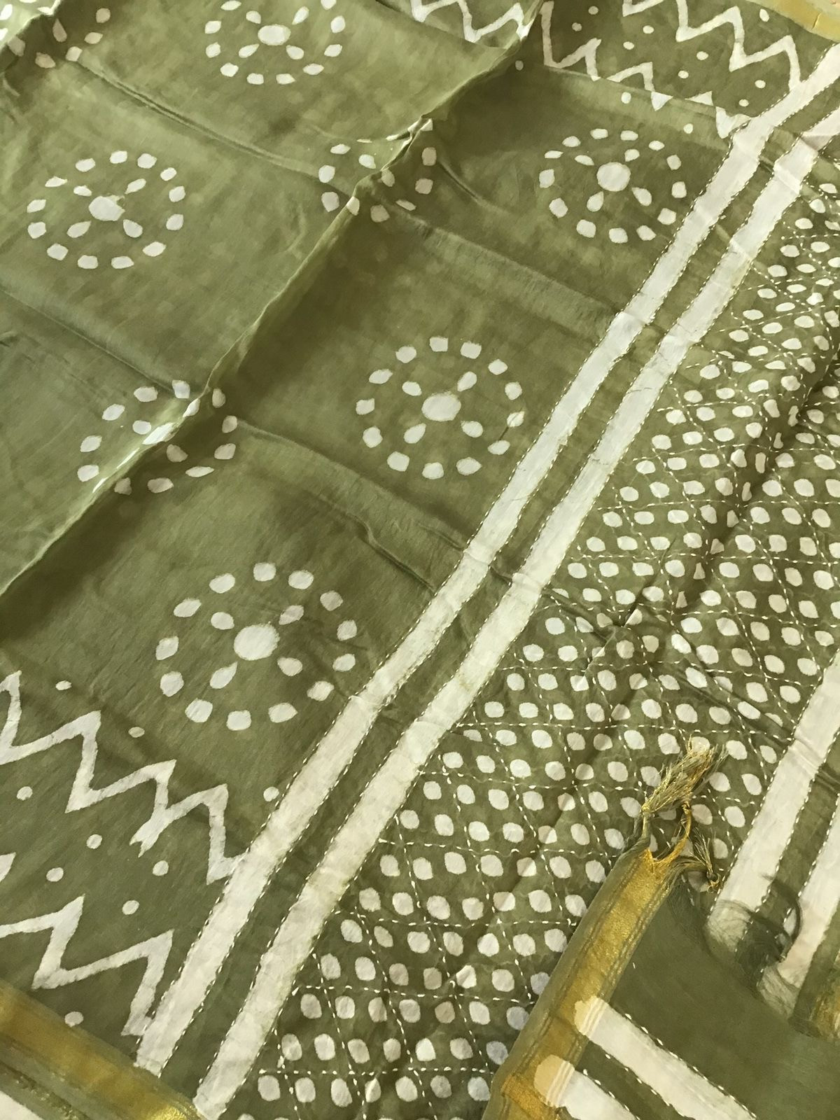 Pure Chanderi Printed Embroidered Suit - Green