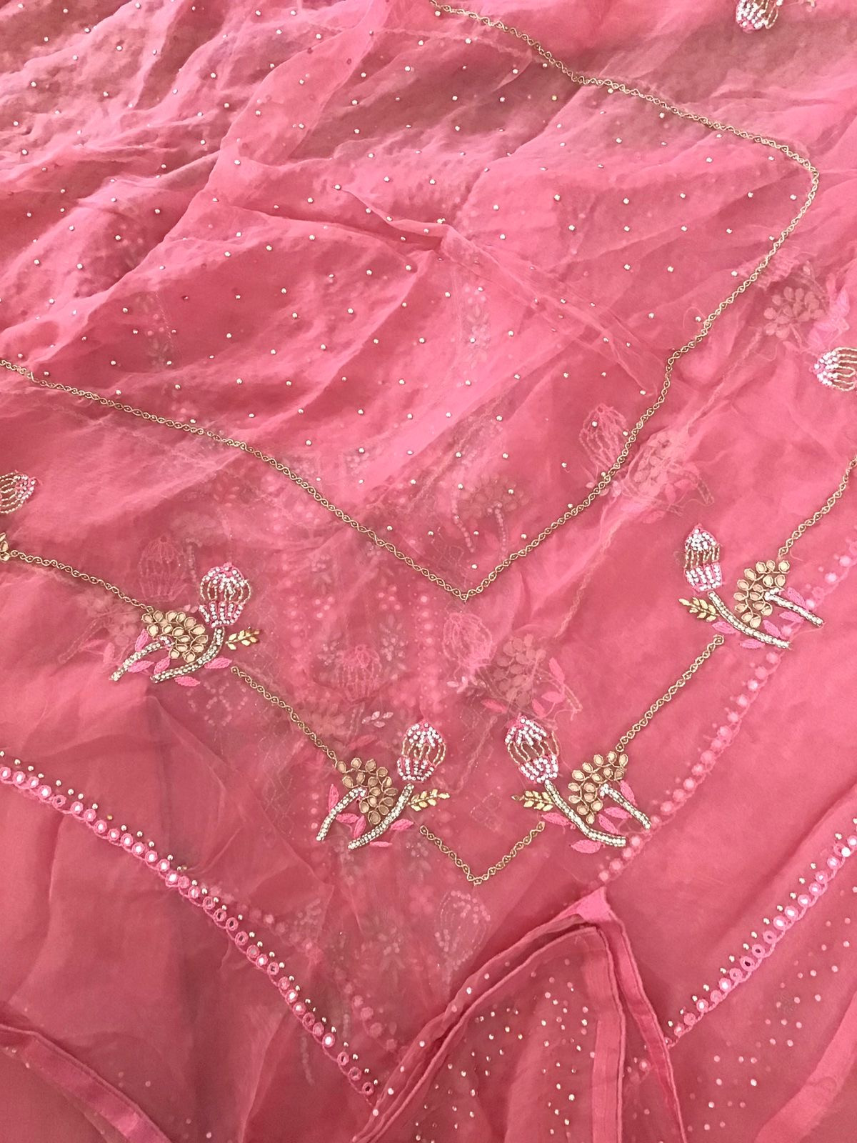 Pure Georgette Embroidered Suit - Pink