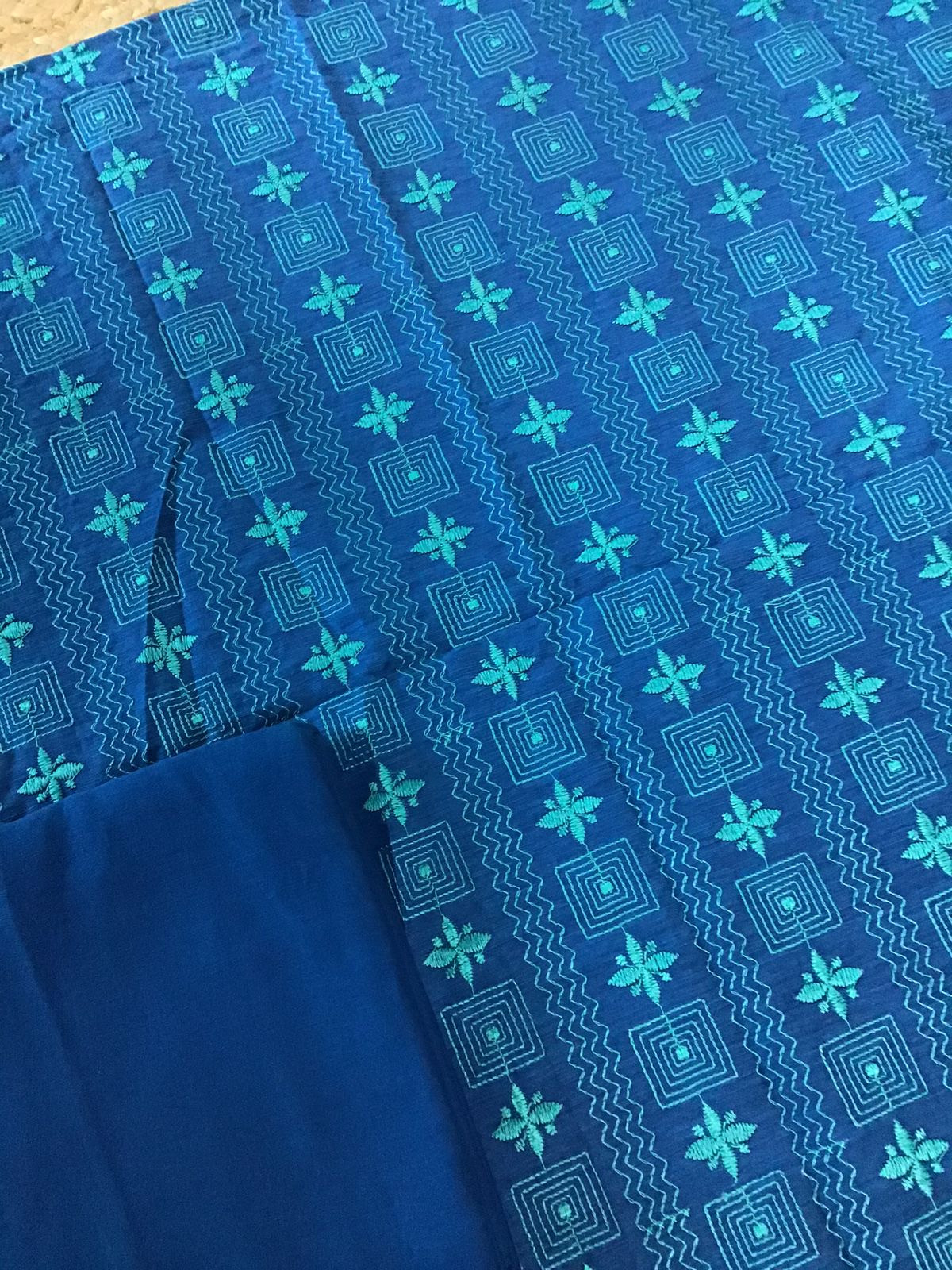 Pure Linen Chanderi Silk Embroidered Suit - Blue