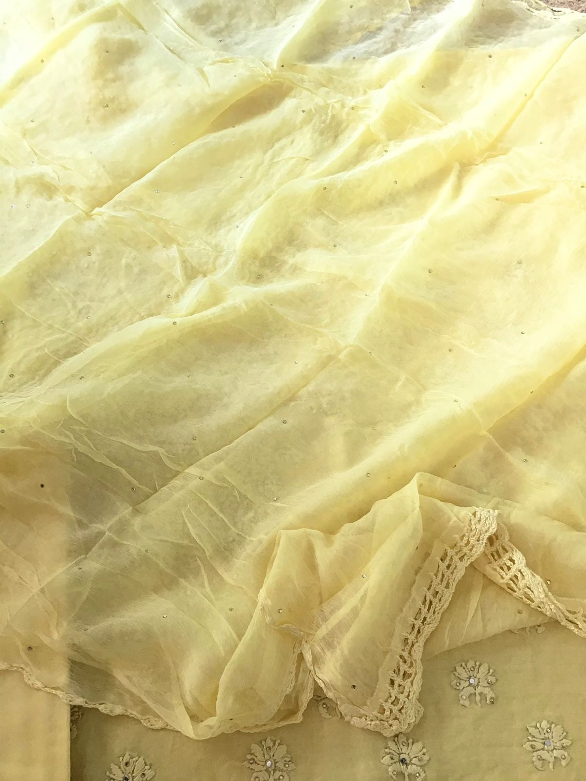 Pure Chanderi Embroidered Suit - Yellow