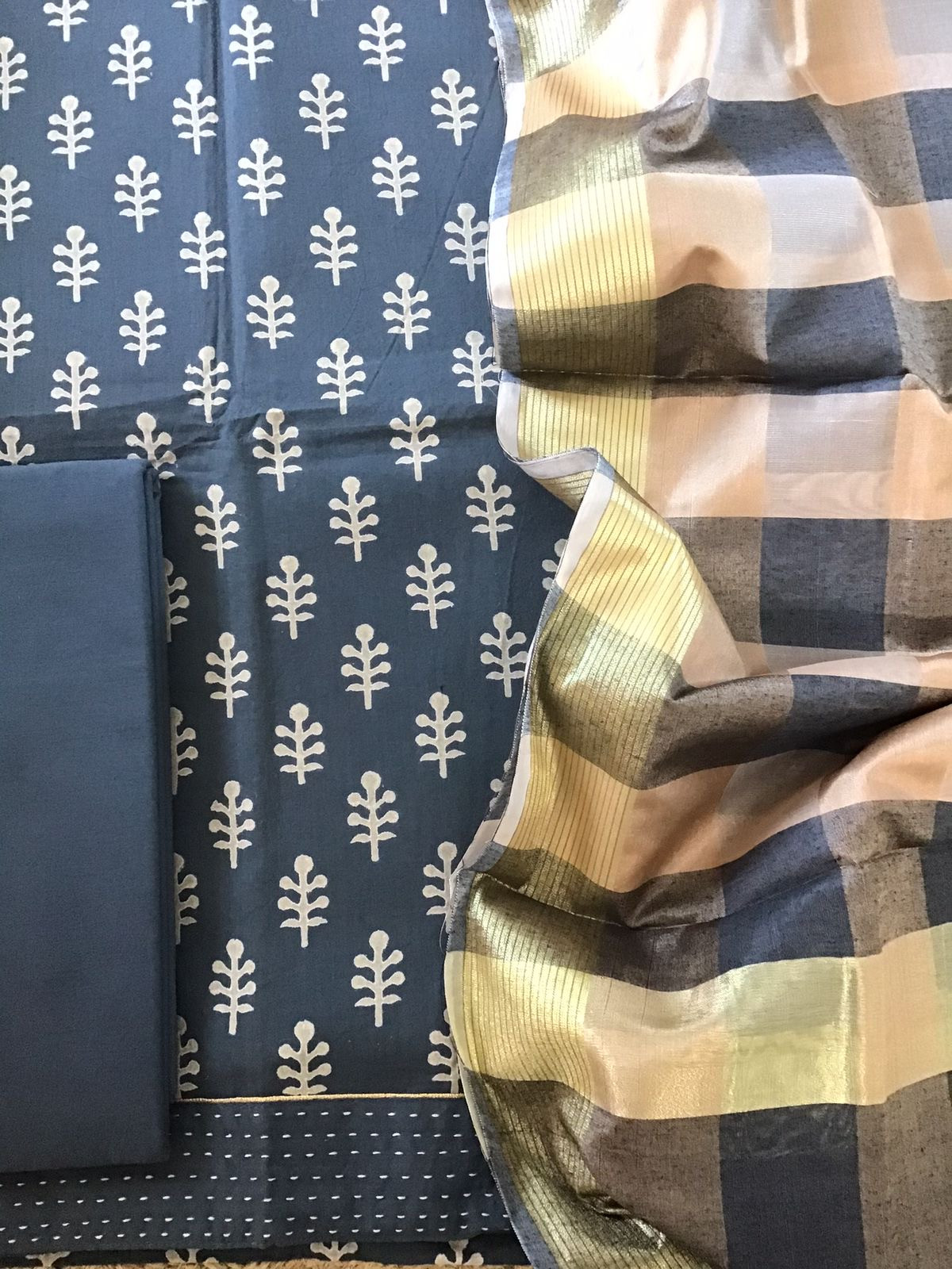 Pure Cotton Printed Suit - Blue