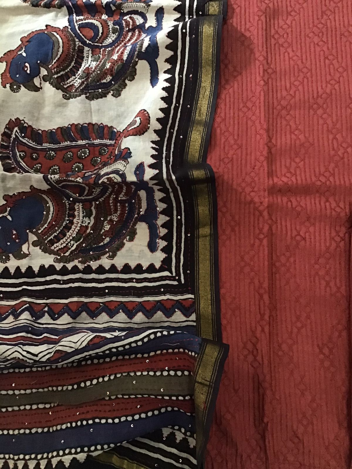 Pure Linen Chanderi Silk Embroidered Suit - Red