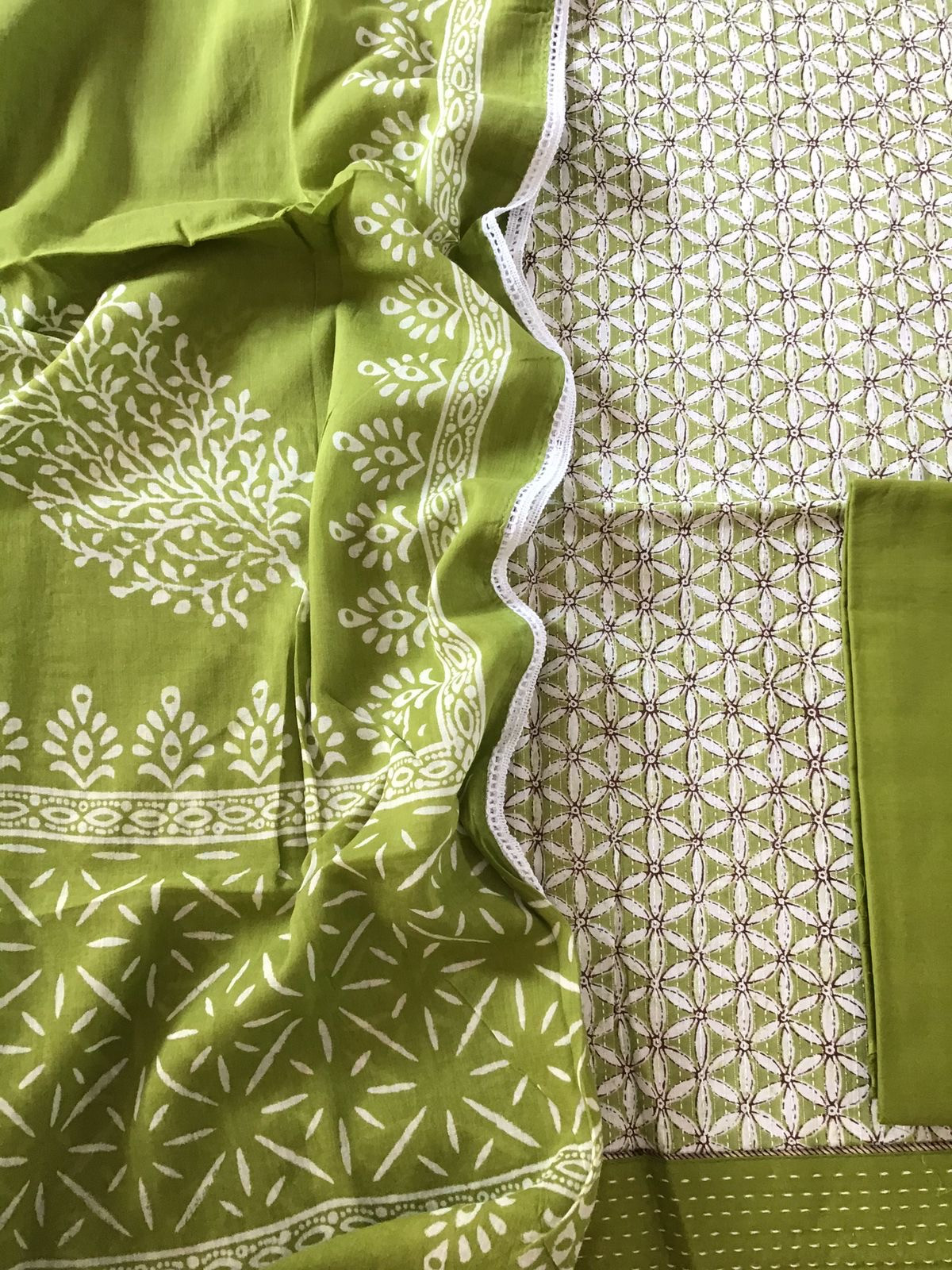 Pure Cotton Printed Embroidered Suit - Green