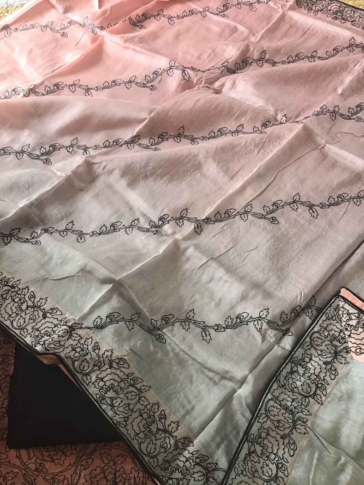 Pure Linen Chanderi Silk Embroidered Suit - Pink