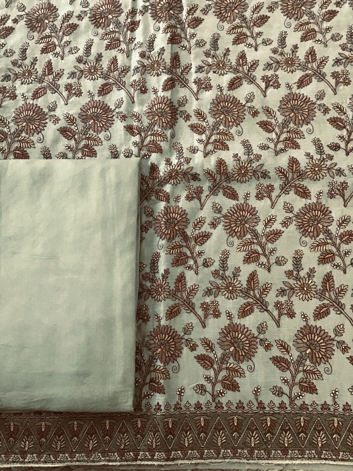 Pure Chanderi Embroidered Suit - Green