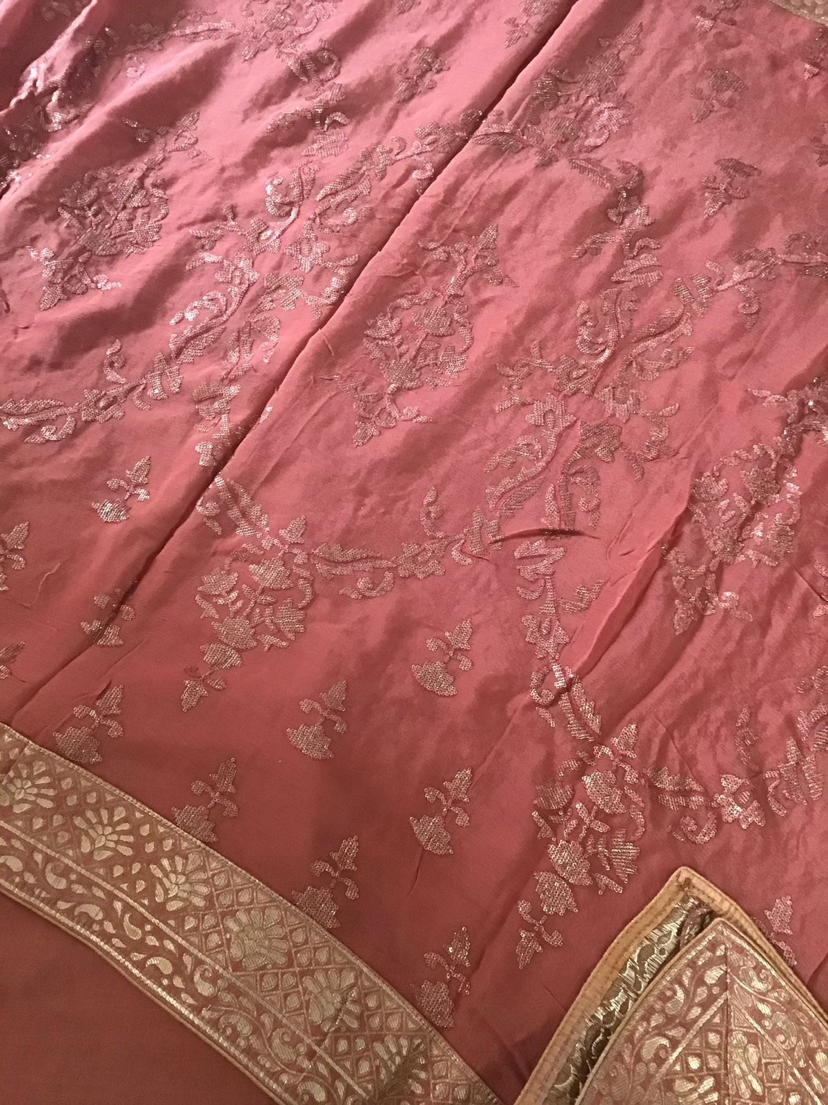 Pure Chanderi Embroidered Suit - Peach