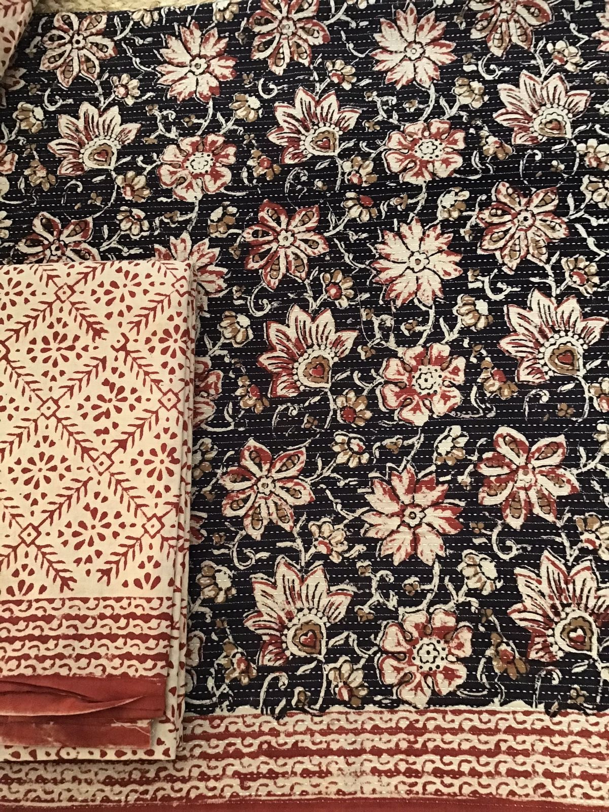 Pure Cotton Printed Embroidered Suit - Black