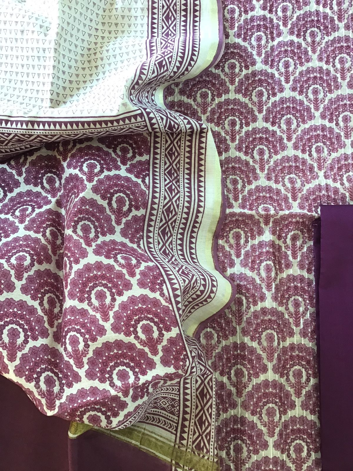 Soft Chanderi Cotton Printed Embroidered Suit - Violet