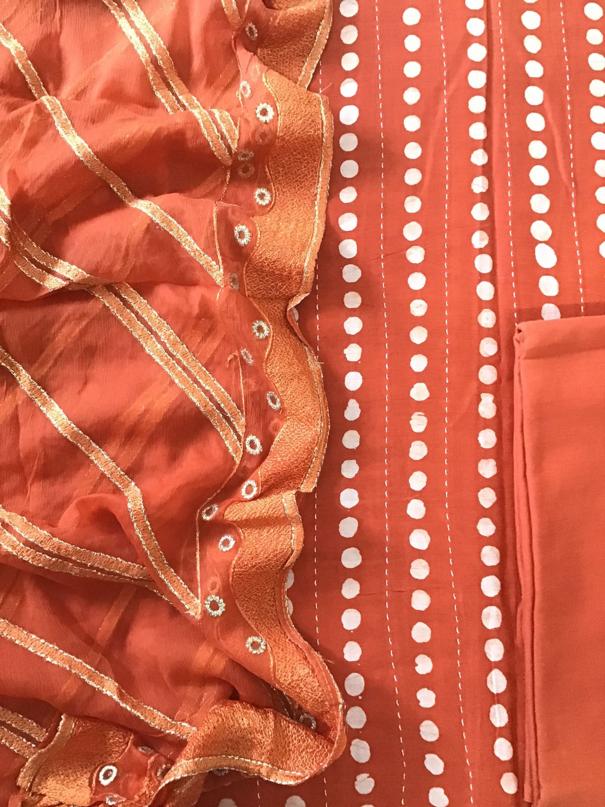 Pure Chanderi Printed Embroidered Suit - Orange