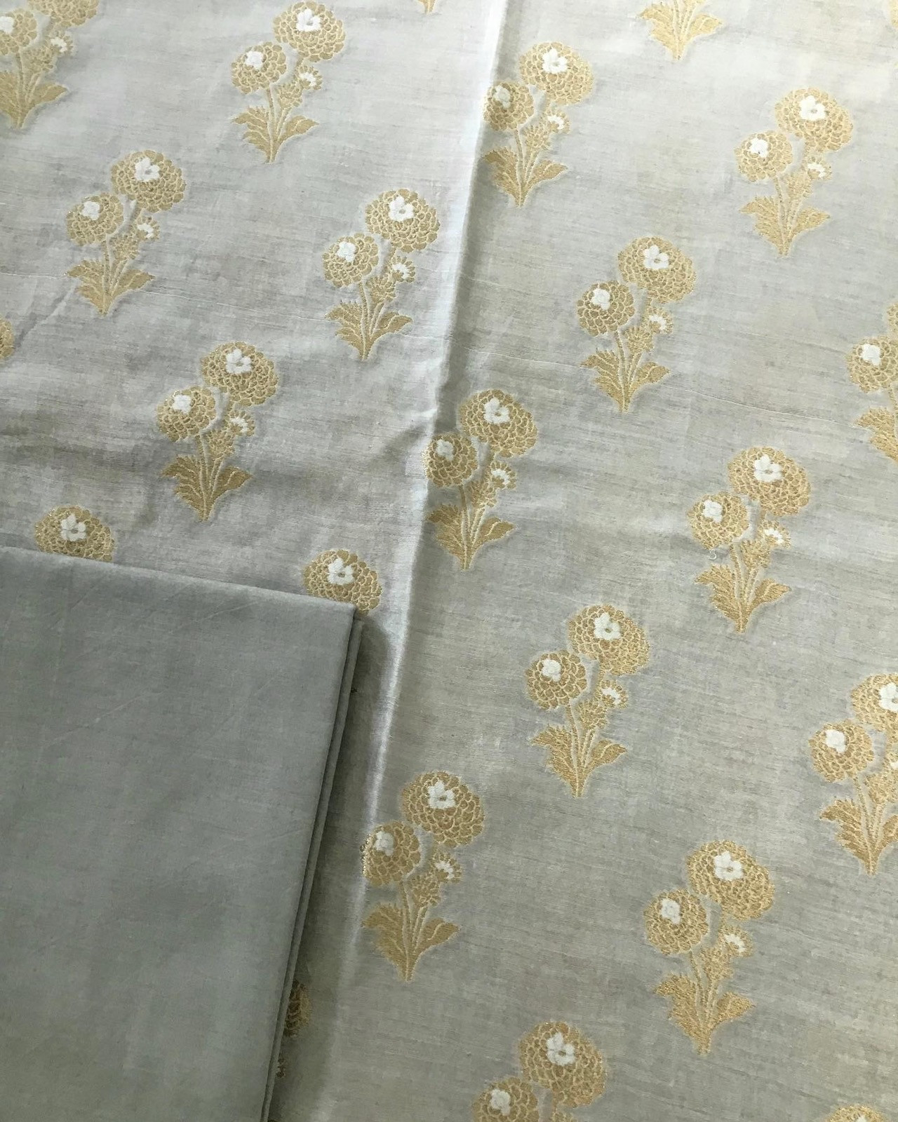 Pure Chanderi Silk Banarasi Weaved Suit - Grey