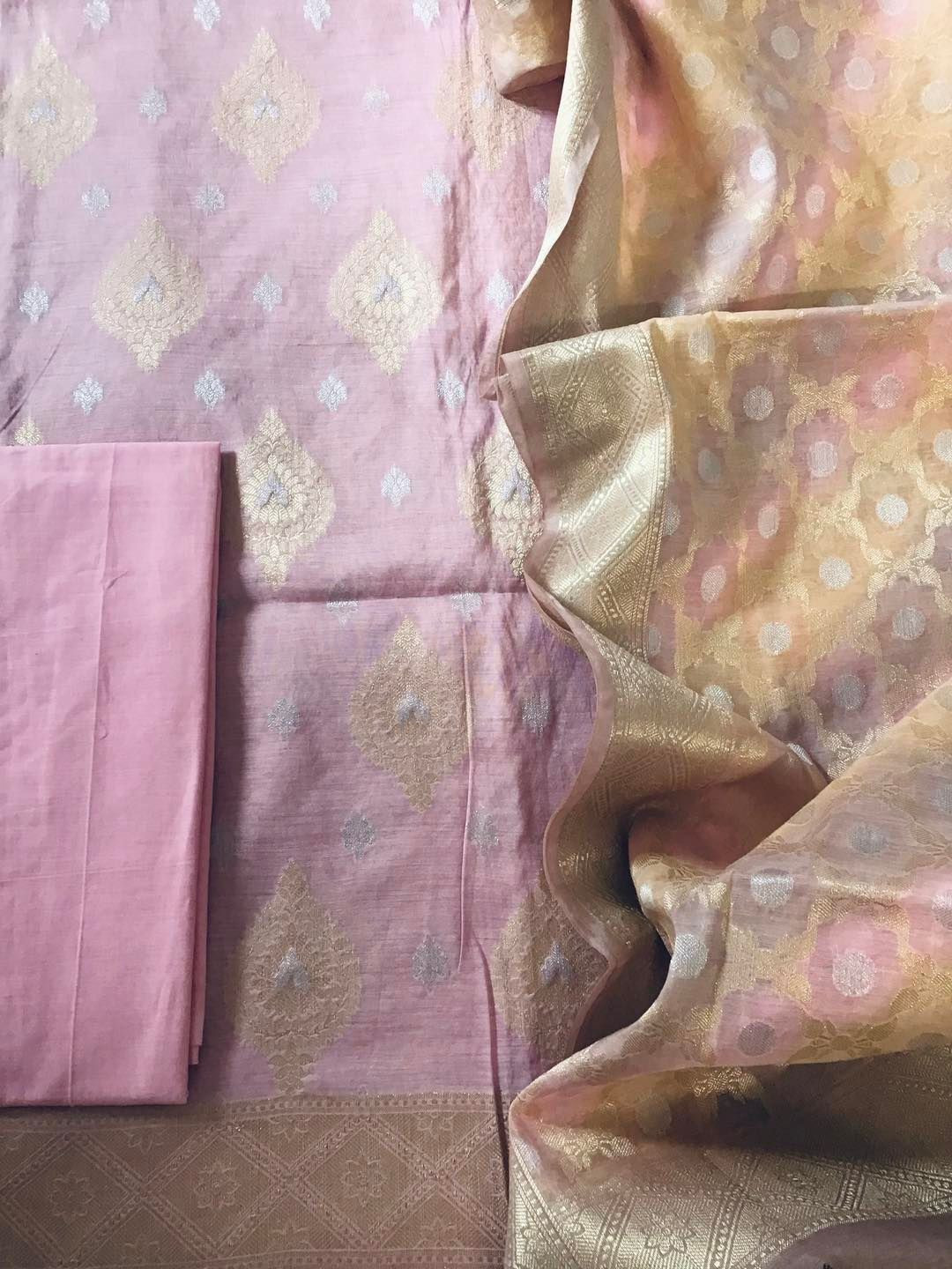 Pure Chanderi Banarasi Weaved Suit - Lilac