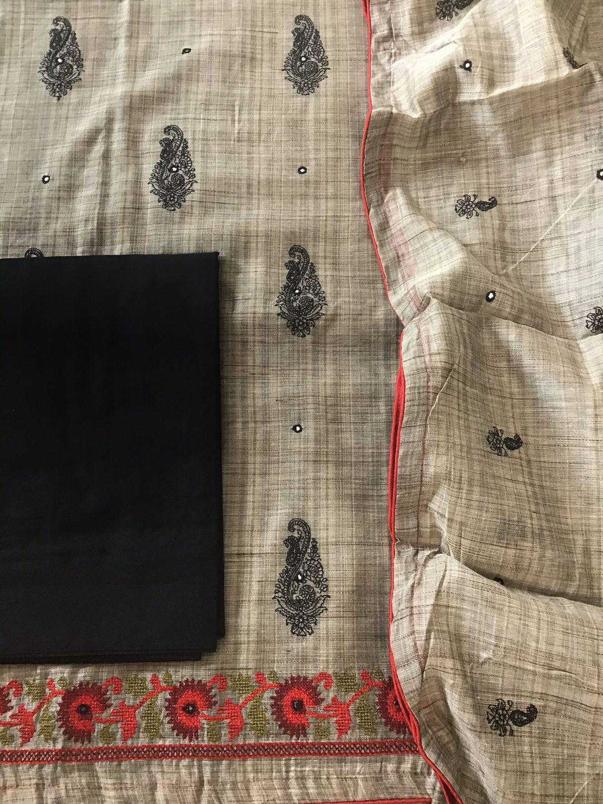 Soft Khadi Chanderi Embroidered Suit - Brown