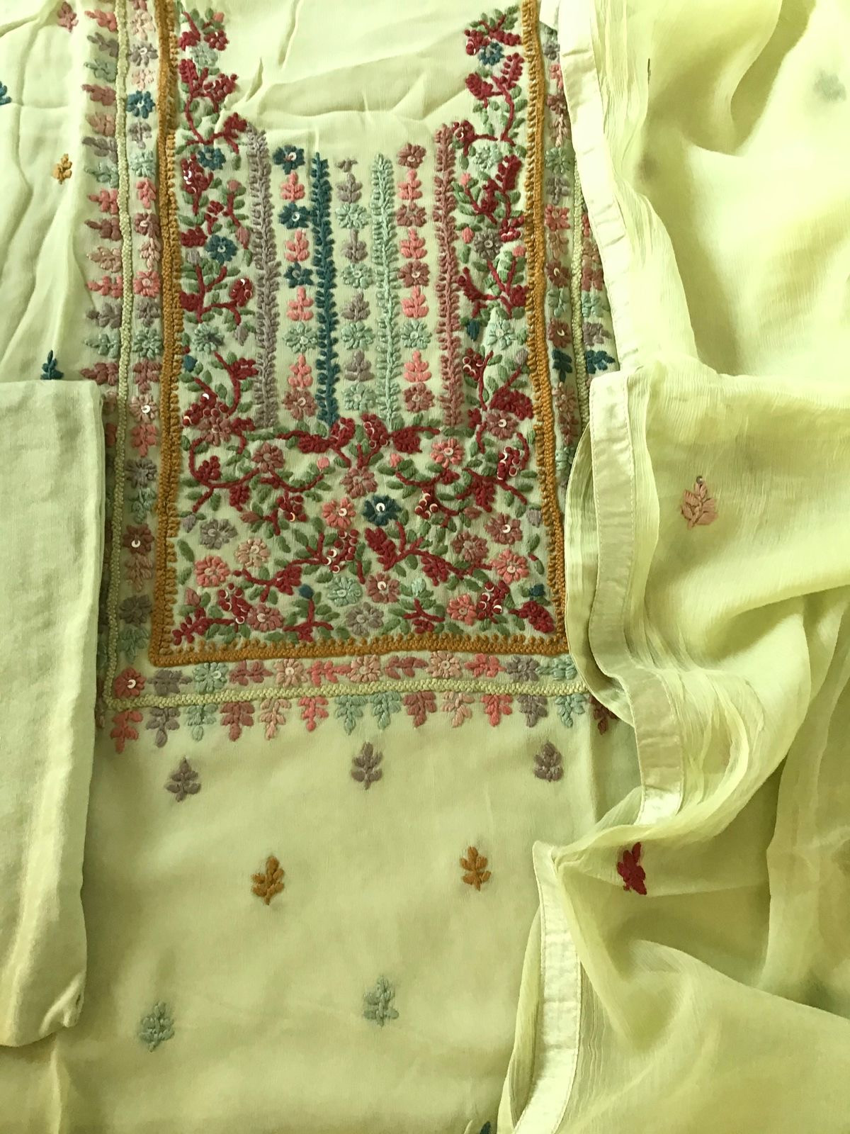 Pure Georgette Embroidered Suit - Green