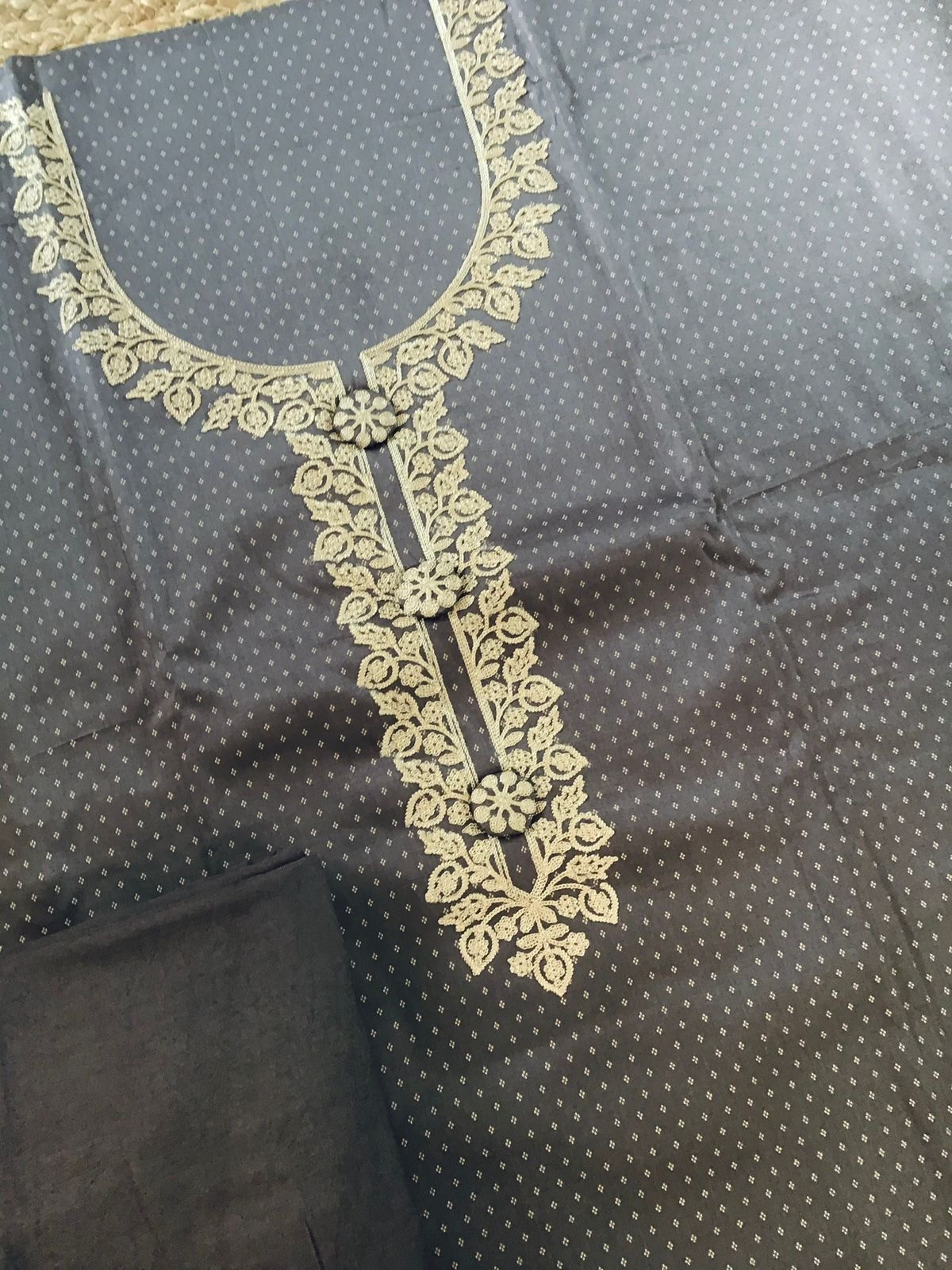 Soft Jaam Cotton Printed Embroidered Suit - Grey