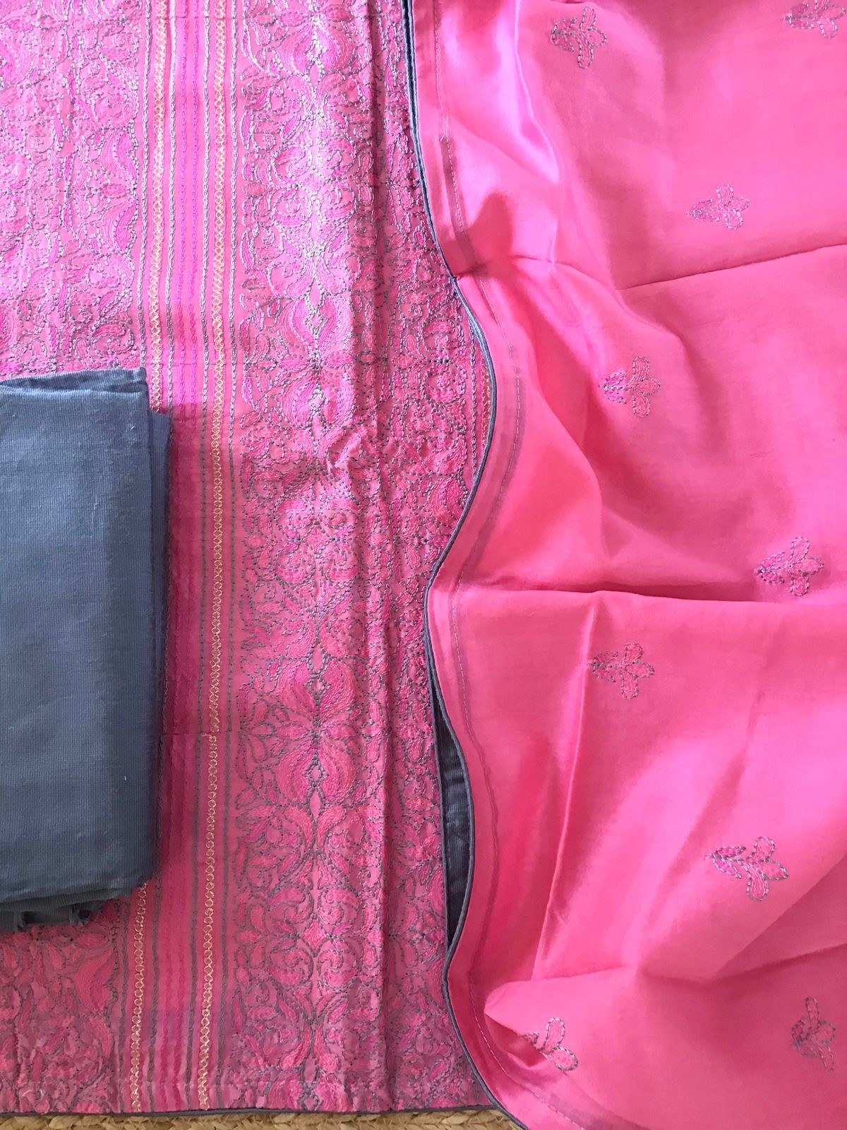 Pure Chanderi Embroidered Suit - Pink