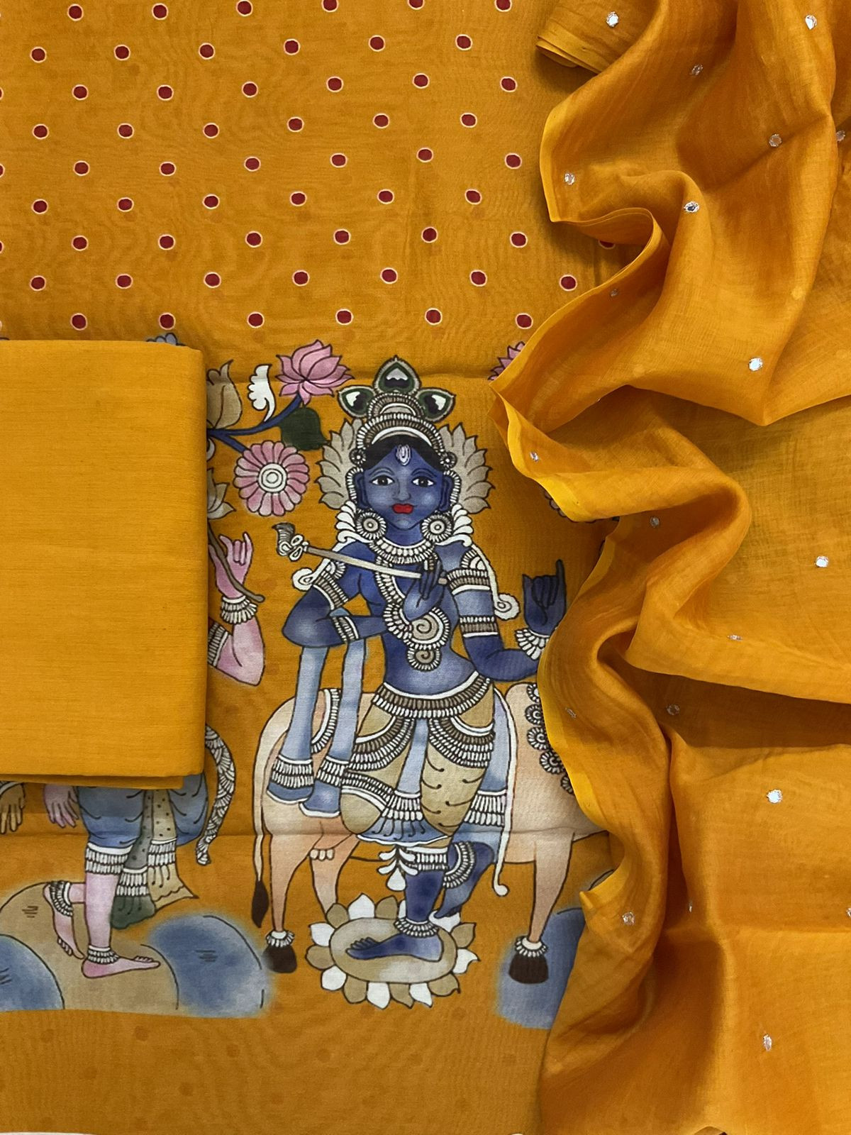 Pure Chanderi Printed Embroidered Suit - Yellow