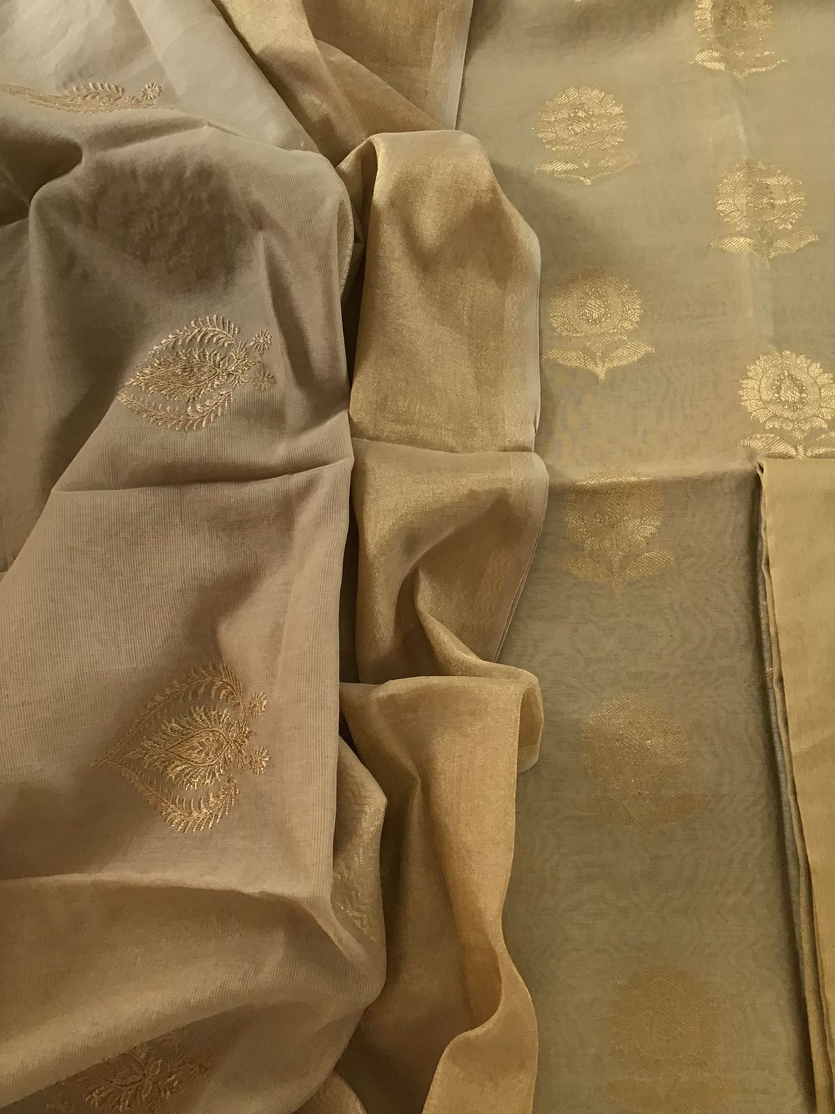 Pure Chanderi Silk Banarasi Weaved Suit - Beige