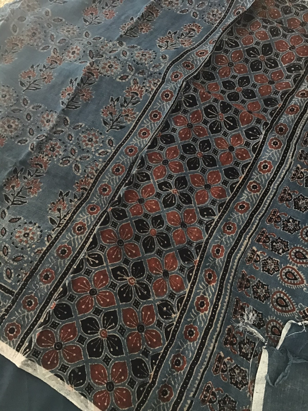 Pure Linen Jute Cotton Ajrakh Printed Suit - Blue