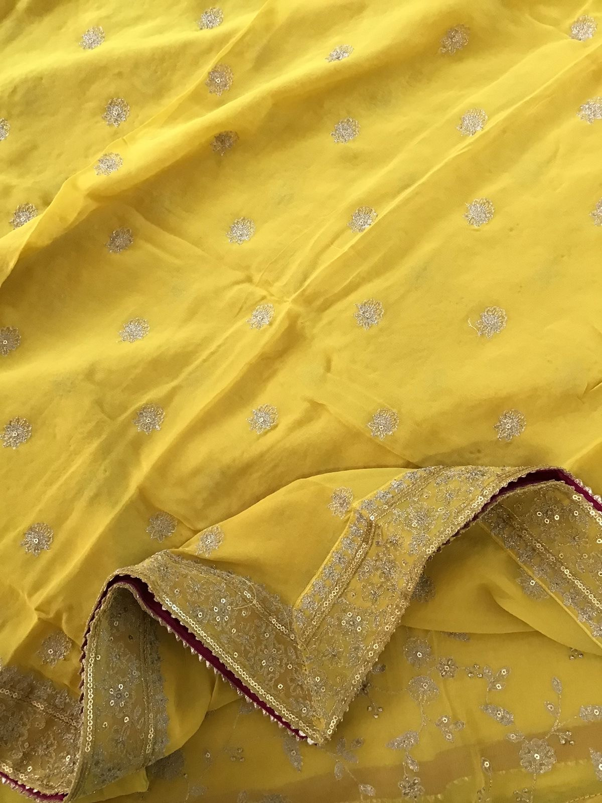 Pure Georgette Embroidered Suit - Yellow