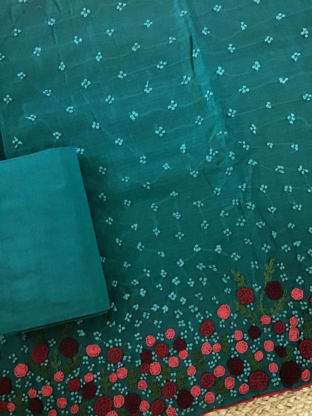 Pure Chanderi Embroidered Suit - Green