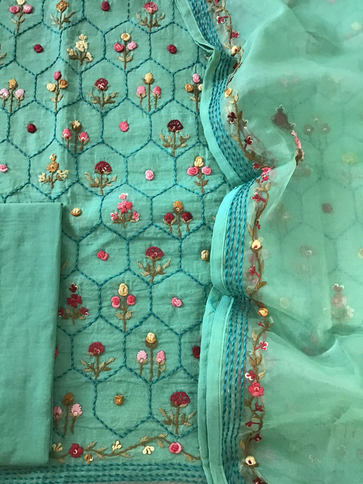 Soft Chanderi Embroidered Suit - Green