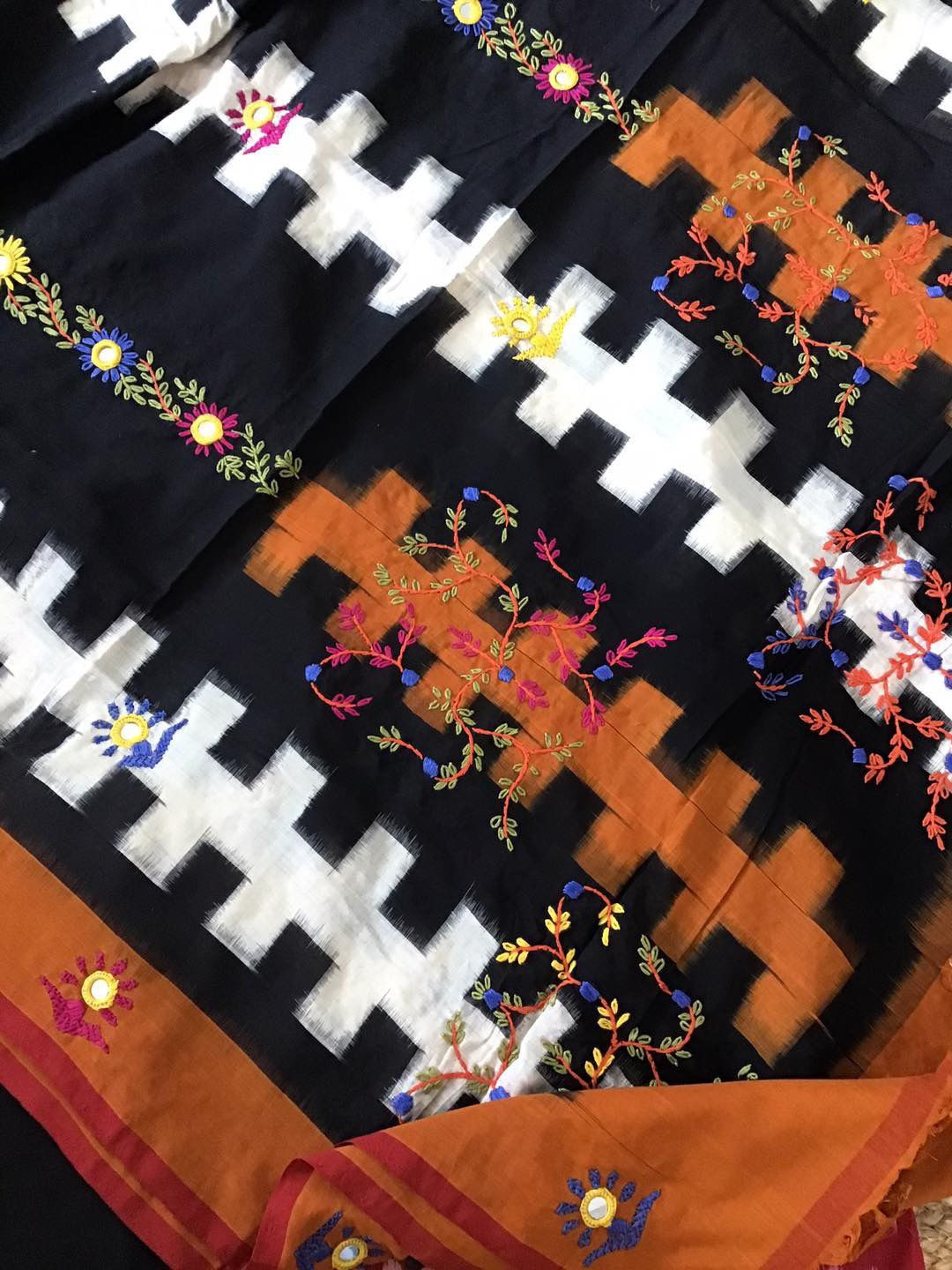 Pure Ikkat Cotton Embroidered Dupatta Suit - Red