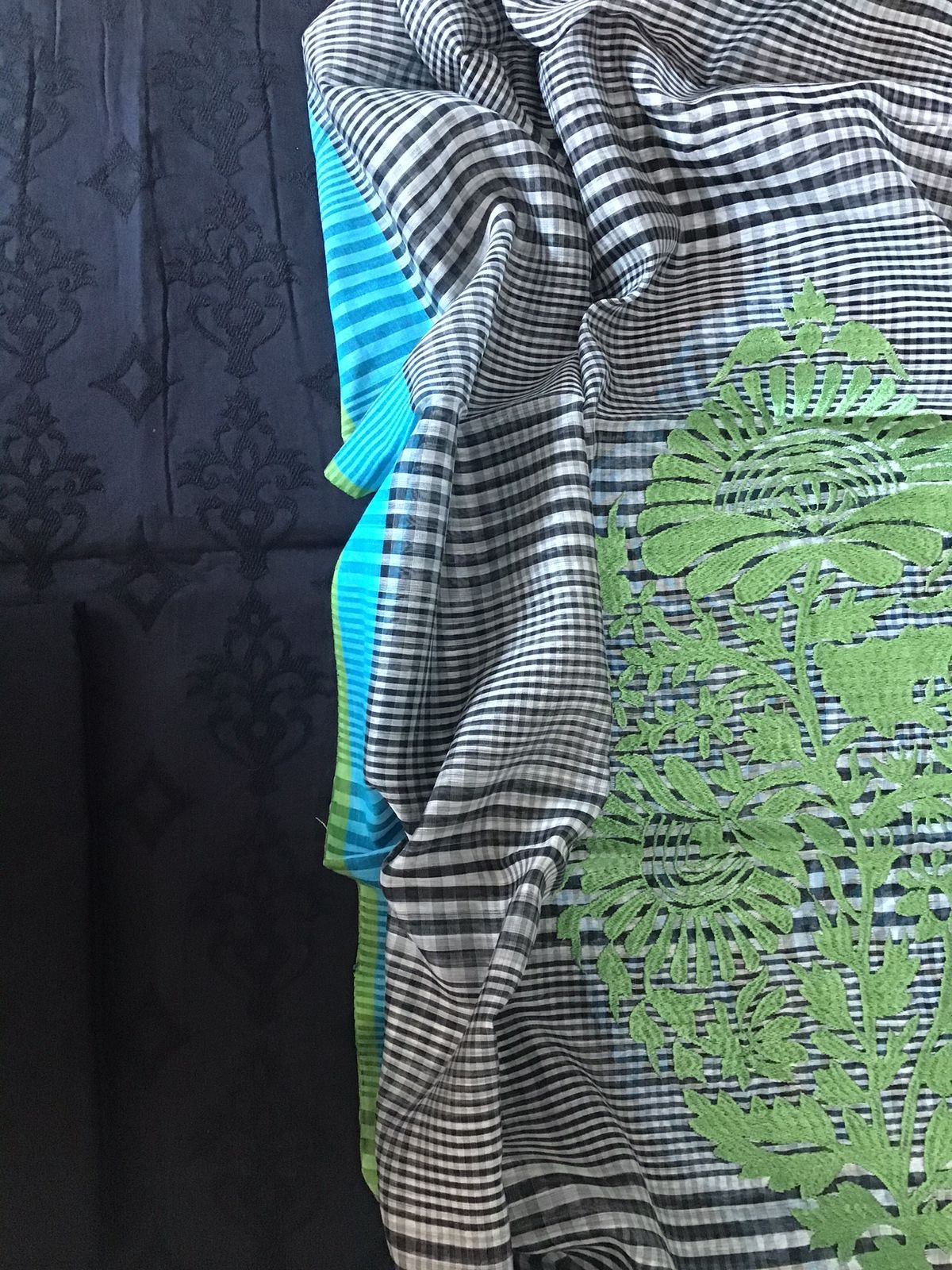 Jaam Cotton Embroidered Suit With Self Weaved Maheshwari Embroidered Dupatta - Black