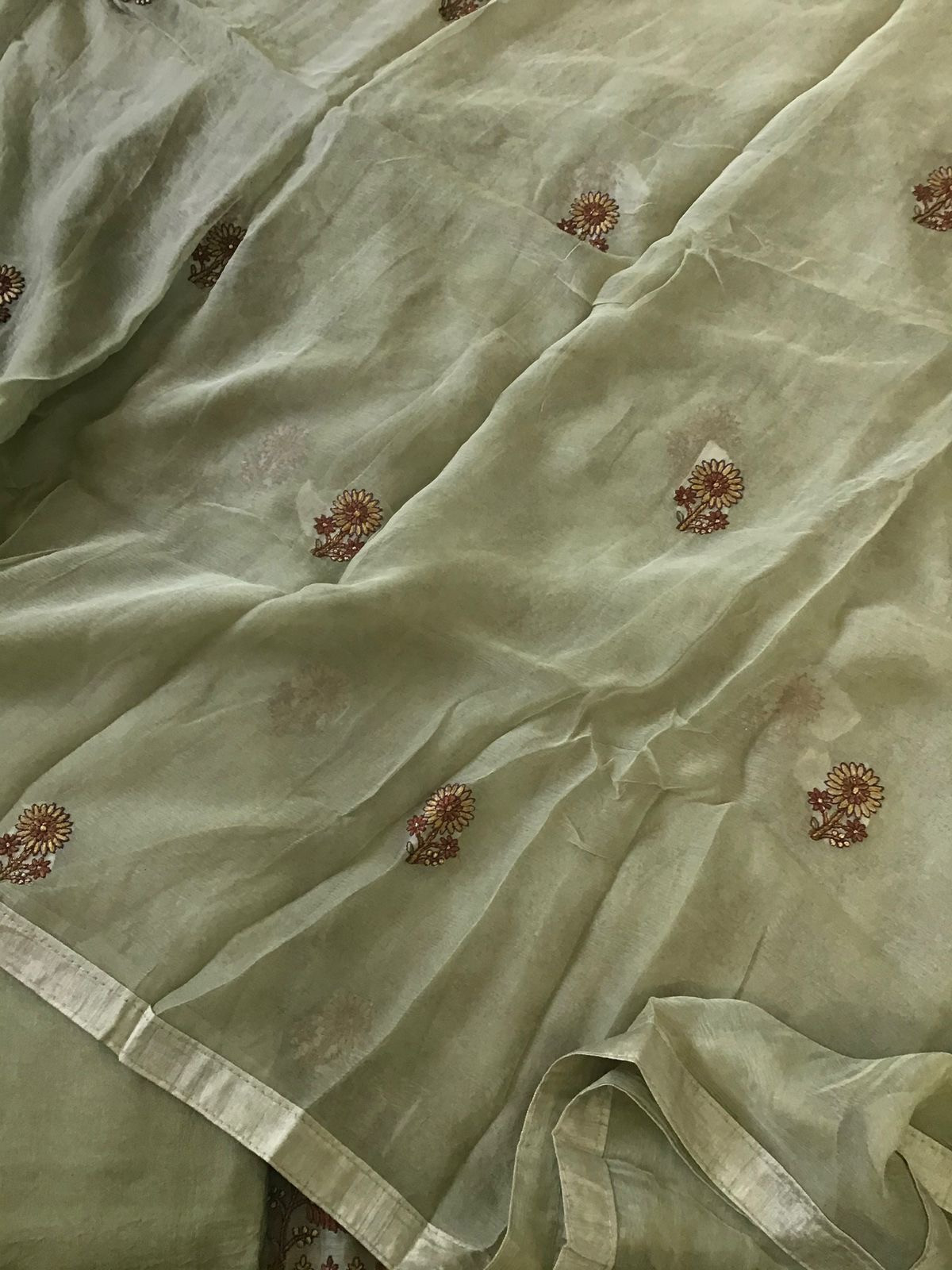 Pure Chanderi Embroidered Suit - Green