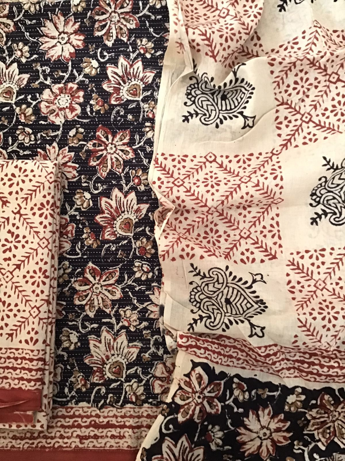 Pure Cotton Printed Embroidered Suit - Black