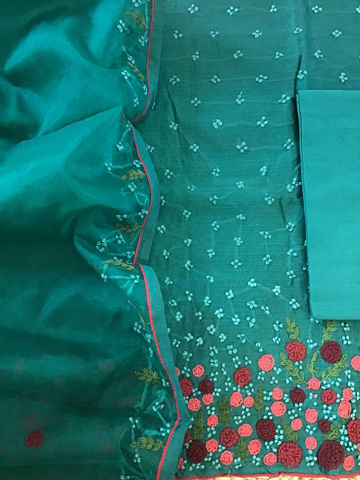 Pure Chanderi Embroidered Suit - Green