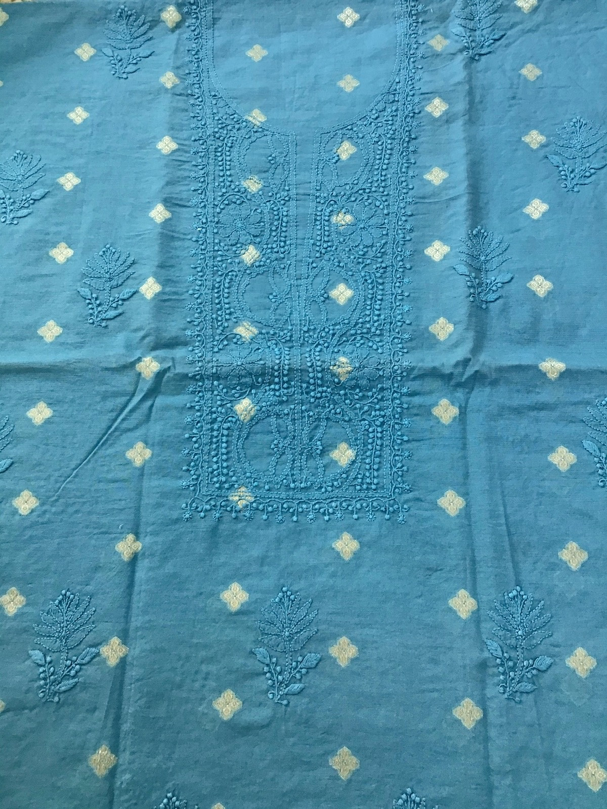Pure Chanderi Chikankari Embroidered Suit - Blue