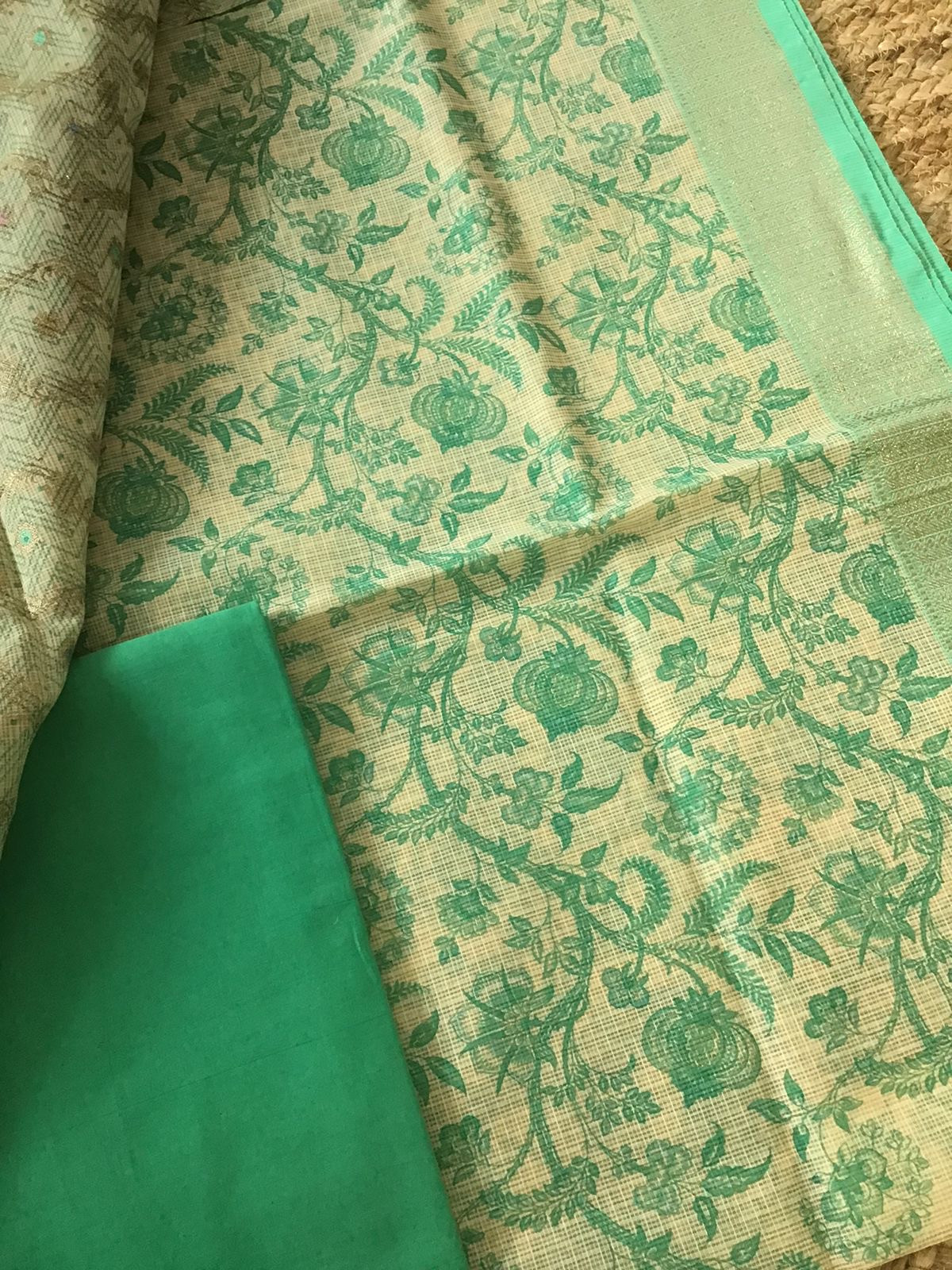 Pure Kota Tissue Printed Suit - Green