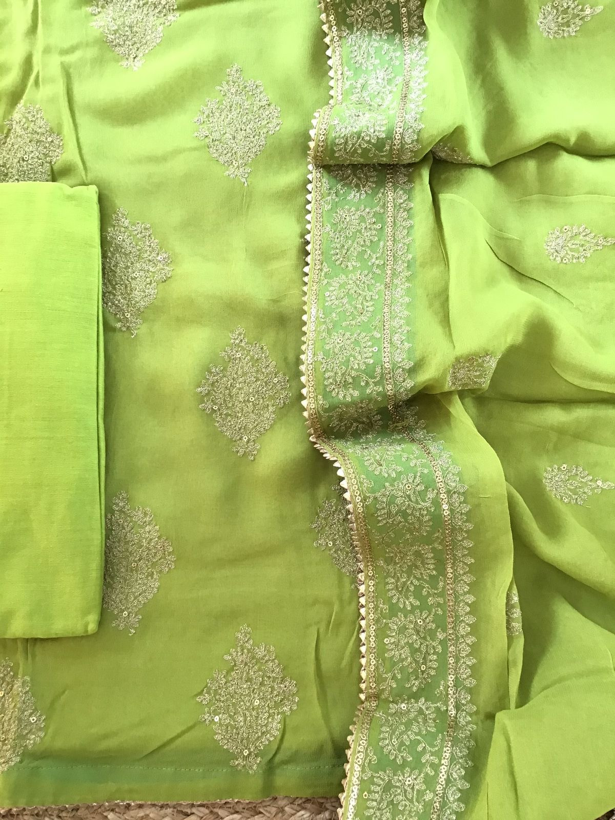 Pure Georgette Embroidered Suit - Green