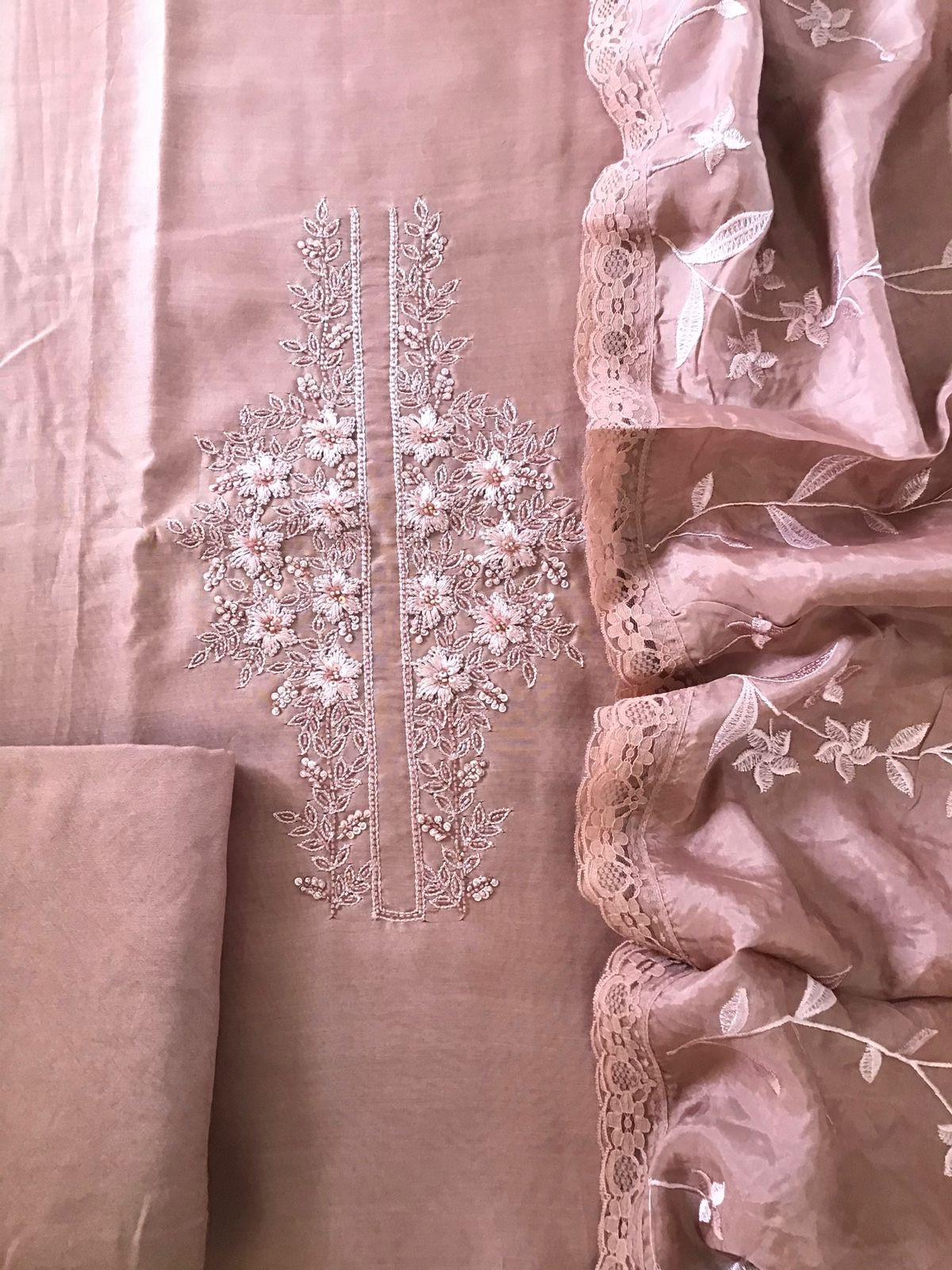 Pure Chanderi Embroidered Suit - Pink