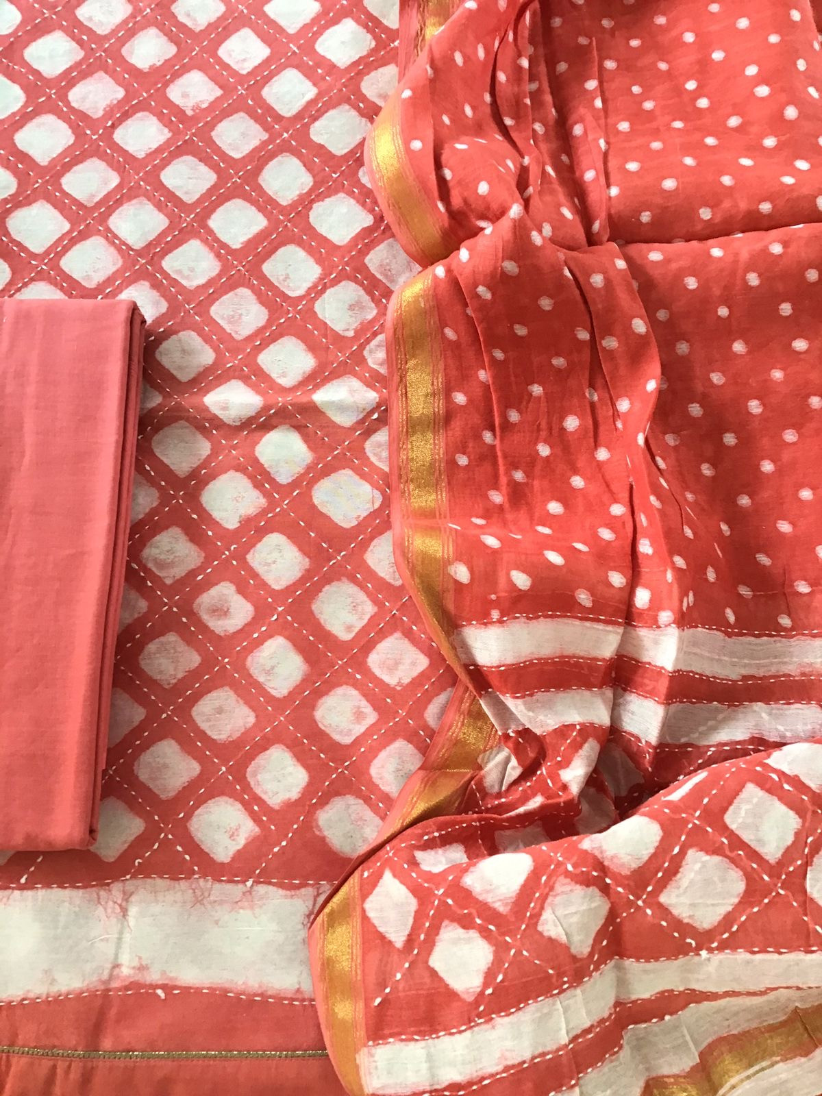 Pure Chanderi Printed Embroidered Suit - Peach