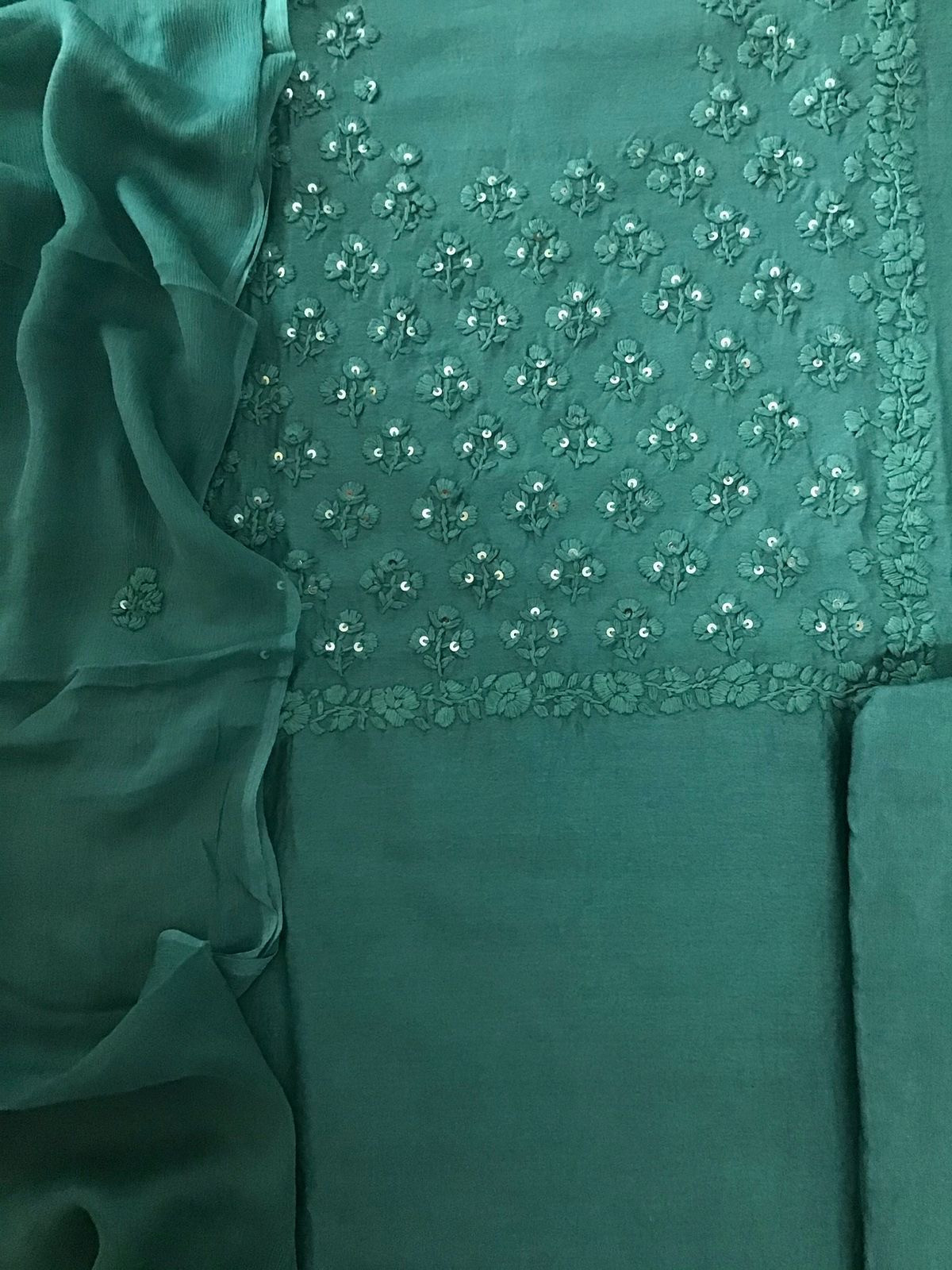 Pure Chanderi Silk Embroidered Suit - Green