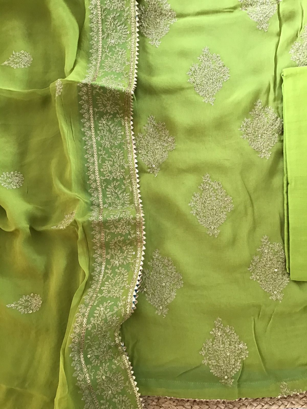Pure Georgette Embroidered Suit - Green