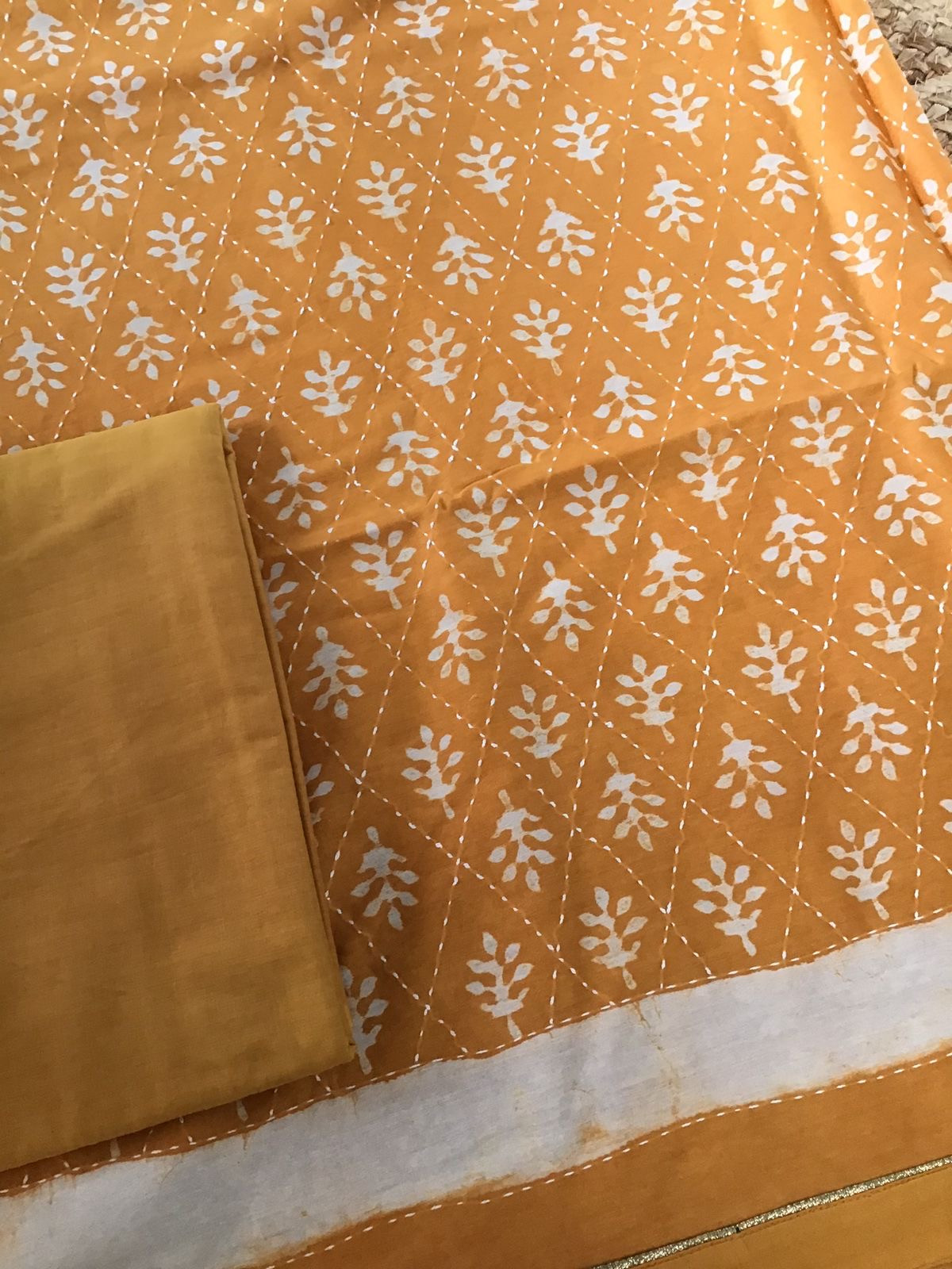 Pure Chanderi Printed Embroidered Suit - Orange