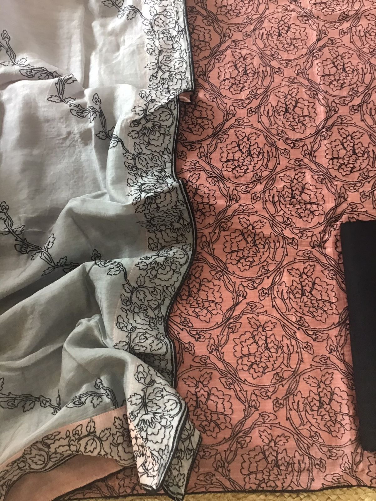 Pure Linen Chanderi Silk Embroidered Suit - Pink