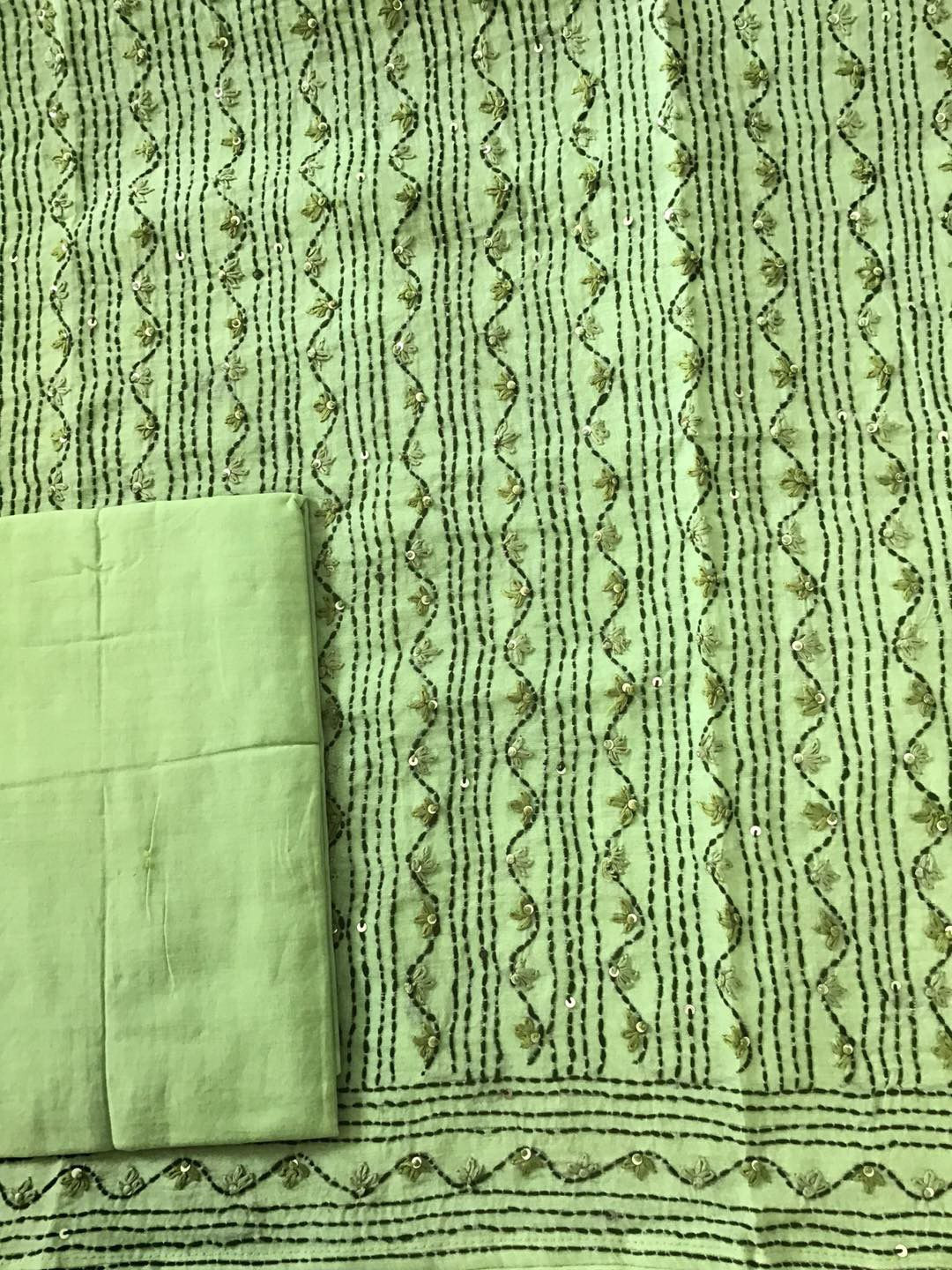 Pure Chanderi Embroidered Suit - Green