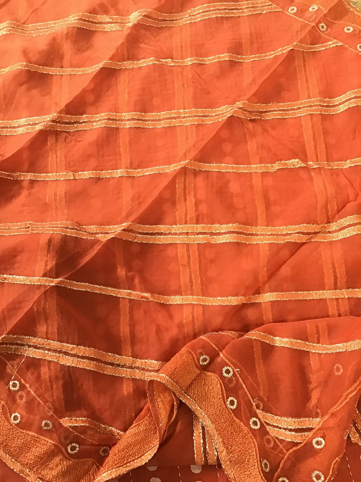 Pure Chanderi Printed Embroidered Suit - Orange