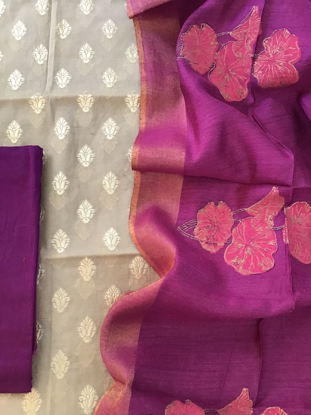 Lorex Banarasi Chanderi Suit With Tussar Dupatta - Beige