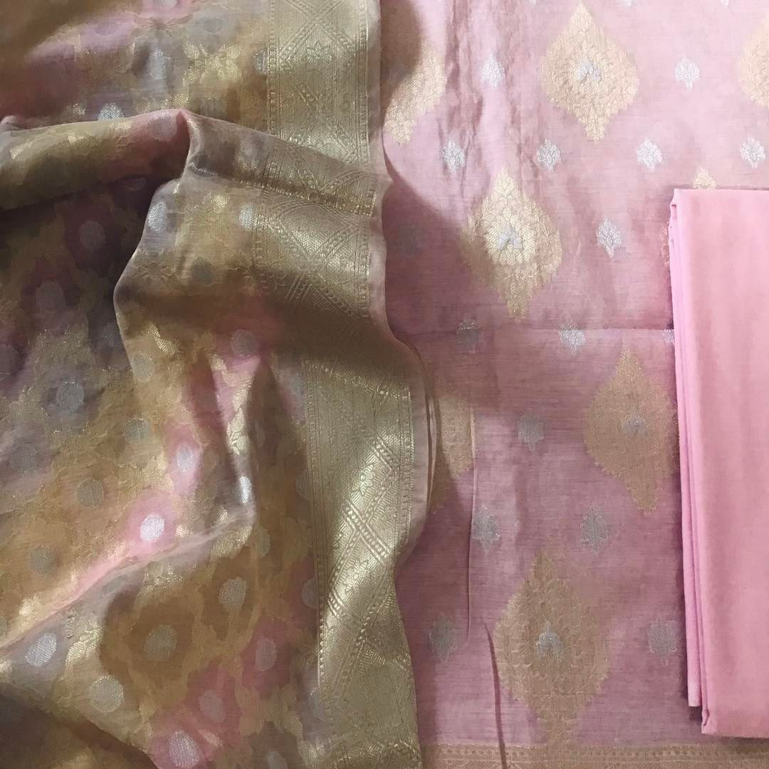 Pure Chanderi Banarasi Weaved Suit - Lilac