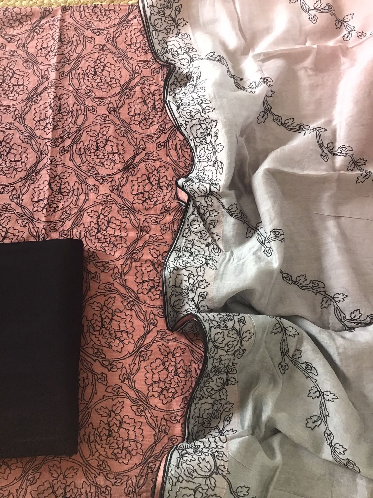 Pure Linen Chanderi Silk Embroidered Suit - Pink