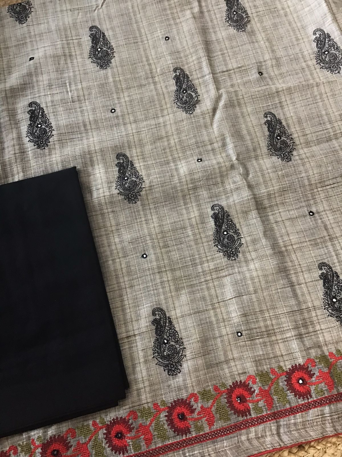 Soft Khadi Chanderi Embroidered Suit - Brown