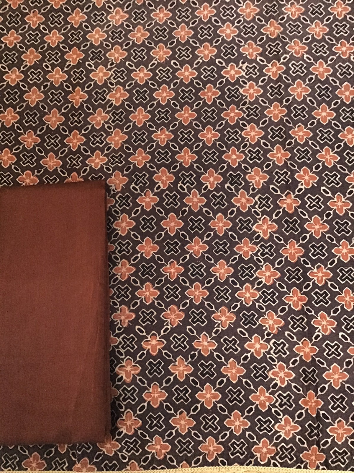 Pure Maheshwari Silk Ajrakh Printed Embroidered Suit - Brown