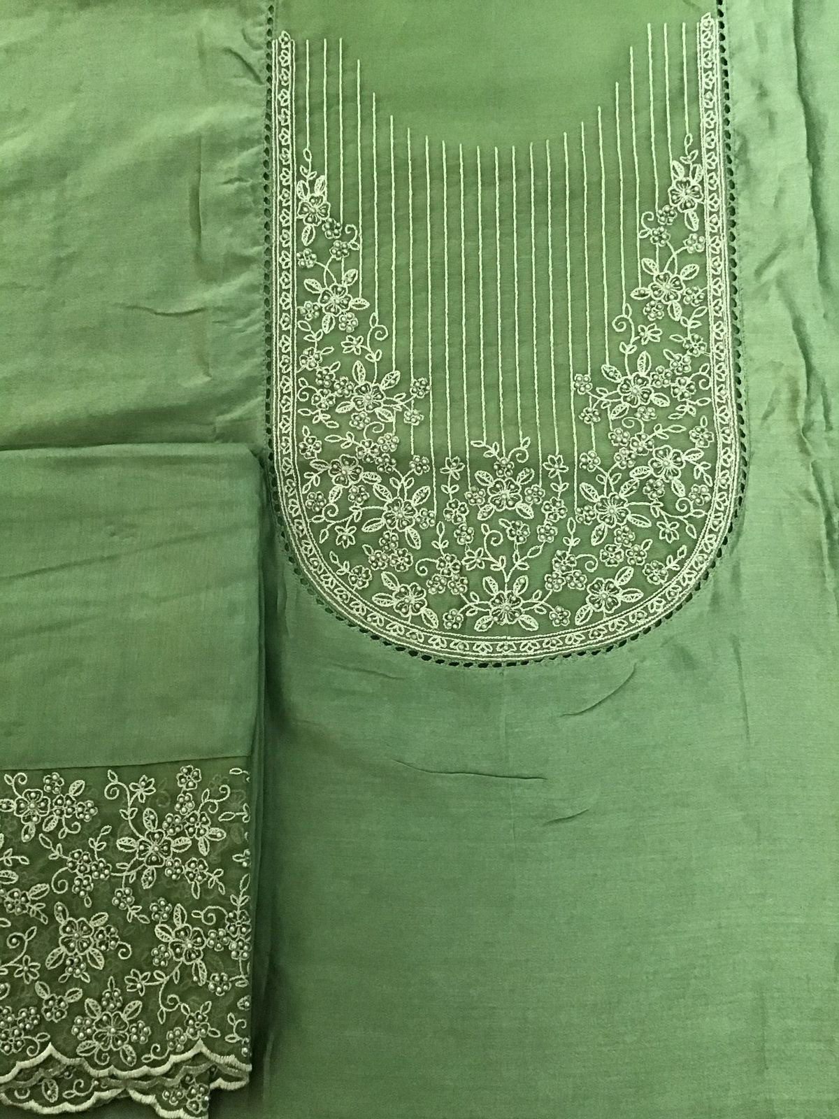 Pure Chanderi Embroidered Suit - Green
