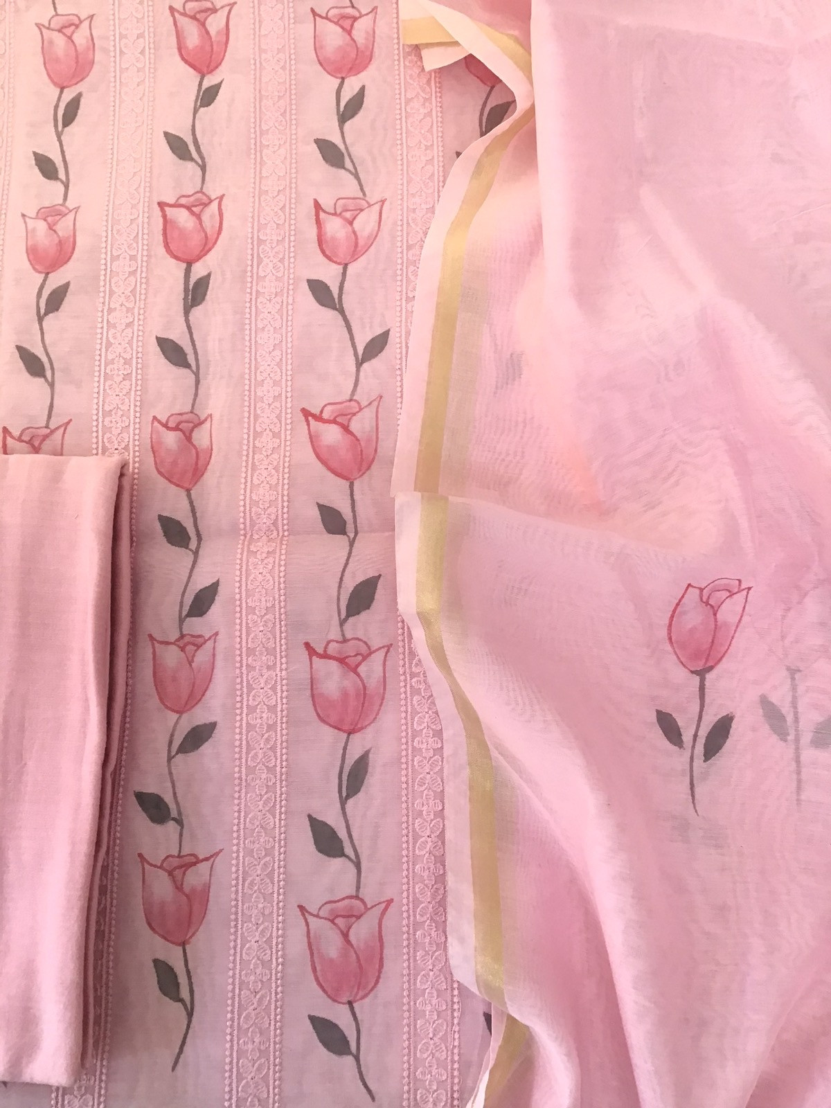 Soft Chanderi Cotton Brush Painted Embroidered Suit - Pink