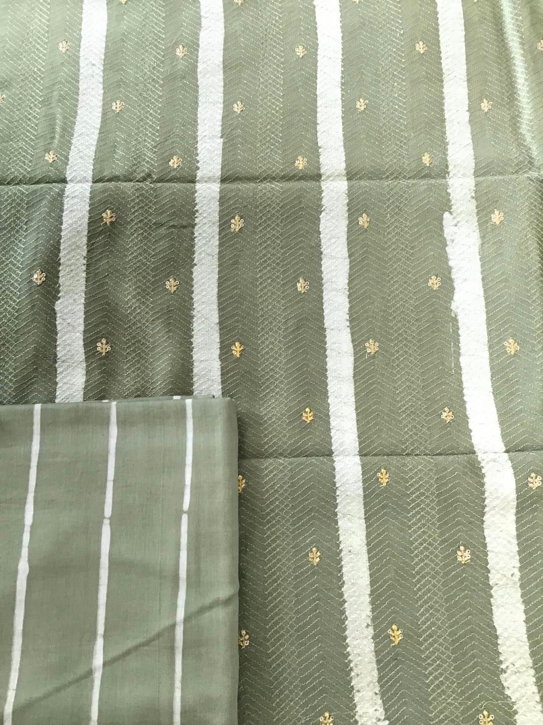 Pure Chanderi Silk Printed Embroidered Suit - Green