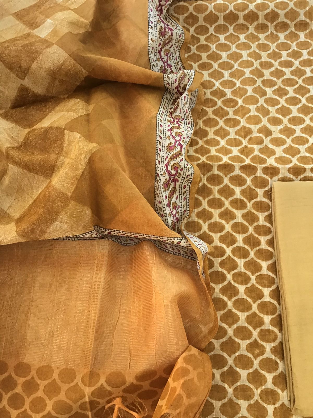 Soft Chanderi Self Weaved Printed Suit - Yellow